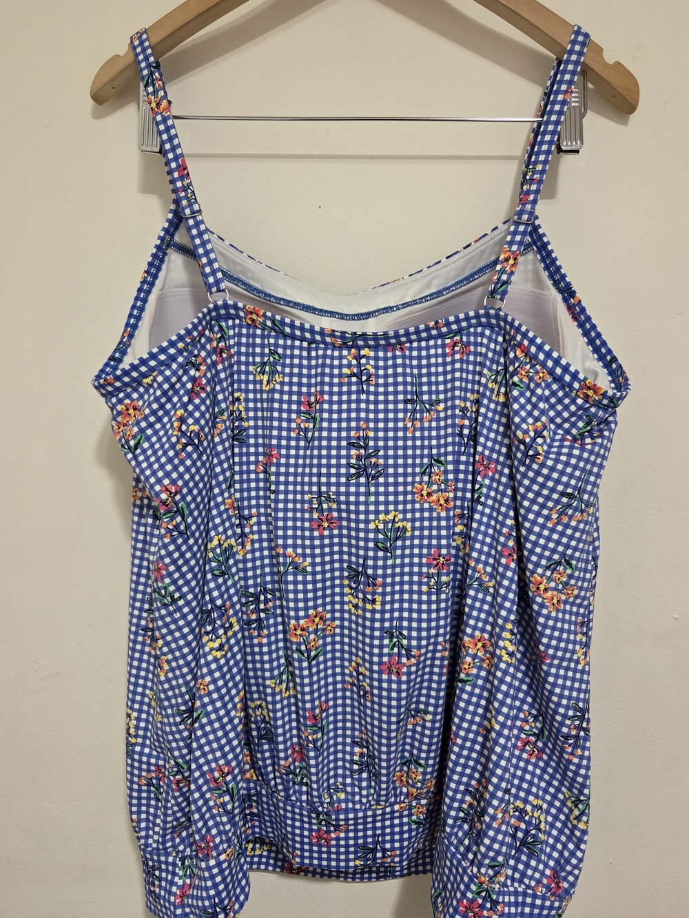 Lands' End Blouson Tankini -  Electric Blue Botanical Check - Picture 10 of 16